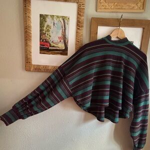 Free People Striped Cowl Sweater in Teal and Burgundy